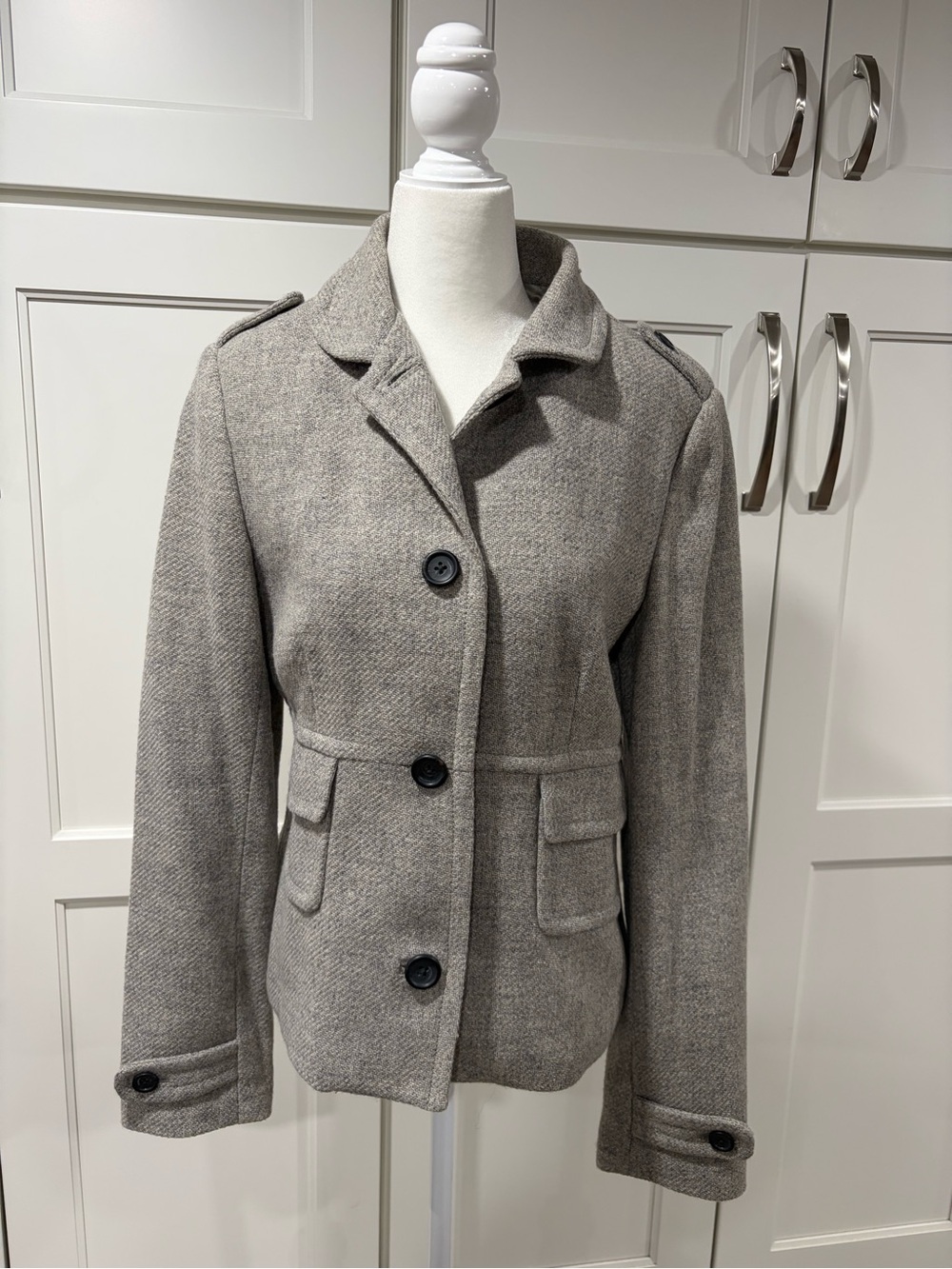 Banana Republic Light Gray Wool-Blend Light Pea Coat